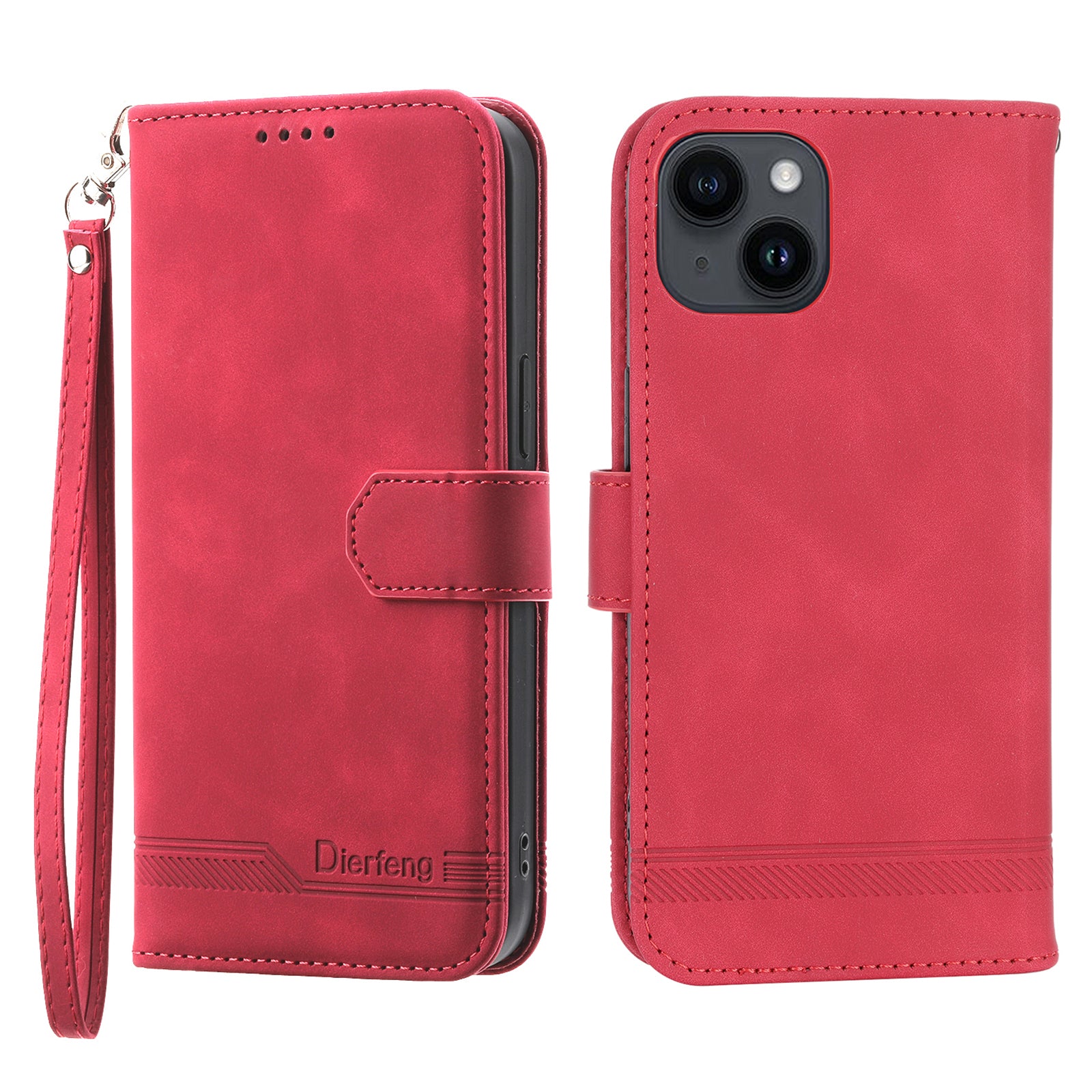 DIERFENG DF-03 Drop-sikker telefoncover til iPhone 14, linjer præget læder mobiltelefoncover med pungholder - Pink DIERFENG DF-03 Drop-sikker telefoncover til iPhone 14, linjer præget læder mobiltelefoncover med pungholder - Pink